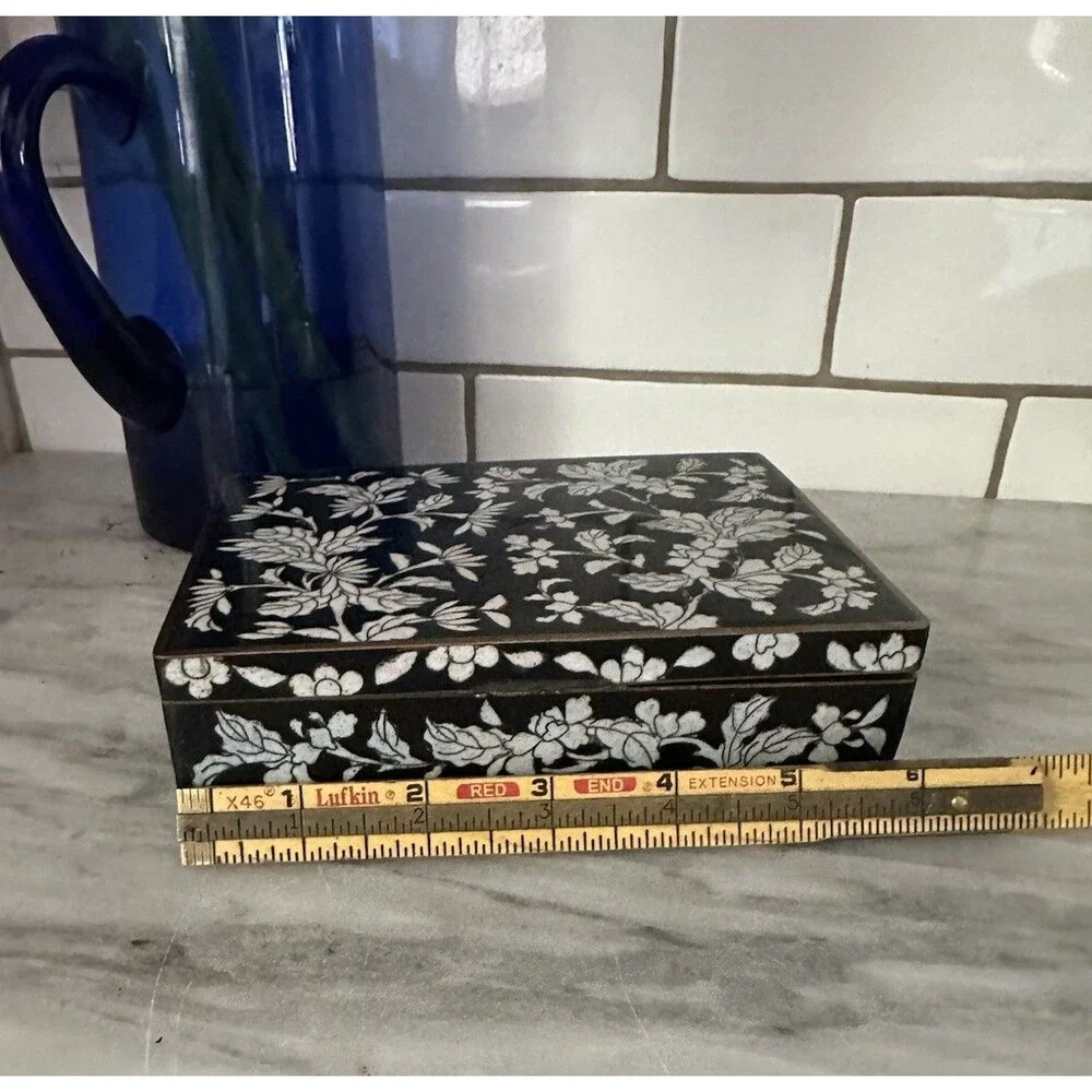 Early 20th Century Chinese Floral Cloisonné Cloisonne Black Box Brass Enamel